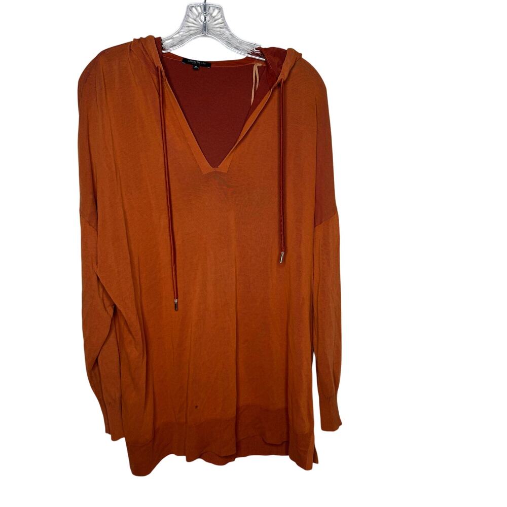 Lafayette 148 New York‎ XL Rust Orange Knit Hoodie Sweater Cotton Viscose
